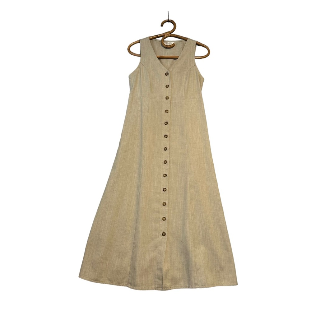 Vintage | VIPetites | Tan Button‎ Front Midi Dress
